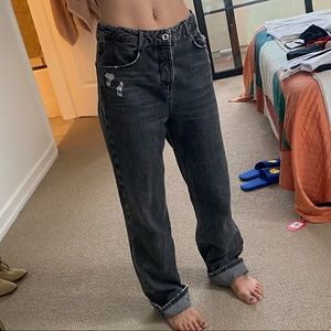 Zara High Waisted Distress Full Length Jeans - Black